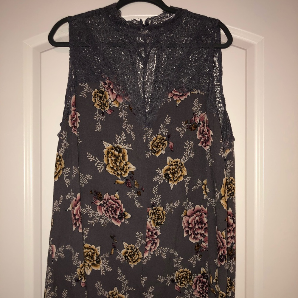 Grey and Floral shark bite mock neck Torrid top